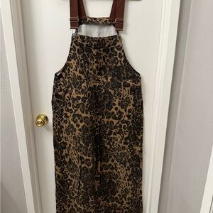 Jean Leopard Overalls with Brown Straps by Cider